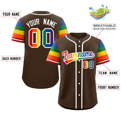 Custom Brown LGBT Rainbow For Pride Month Raglan Sleeves Authentic Baseball Jersey