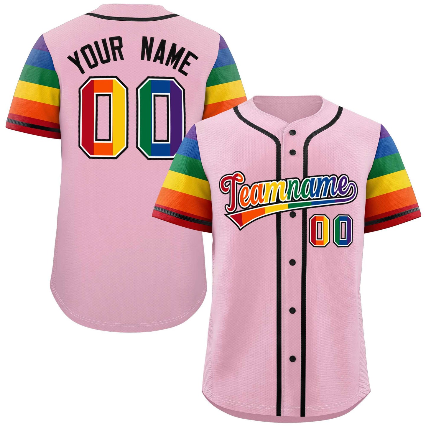 Custom Light Pink LGBT Rainbow For Pride Month Raglan Sleeves Authentic Baseball Jersey