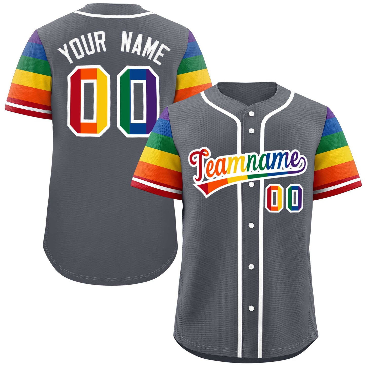 Custom Dark Gray LGBT Rainbow For Pride Month Raglan Sleeves Authentic Baseball Jersey