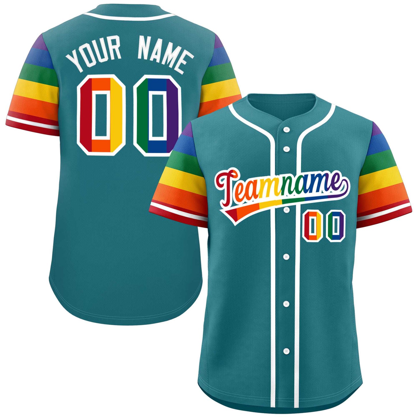 Custom Aqua LGBT Rainbow For Pride Month Raglan Sleeves Authentic Baseball Jersey