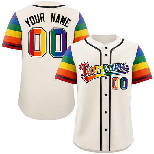 Custom Cream LGBT Rainbow For Pride Month Raglan Sleeves Authentic Baseball Jersey