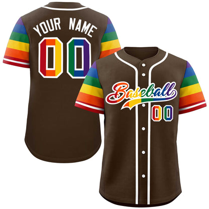 Custom Brown LGBT Rainbow For Pride Month Raglan Sleeves Authentic Baseball Jersey