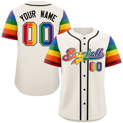 Custom Cream LGBT Rainbow For Pride Month Raglan Sleeves Authentic Baseball Jersey