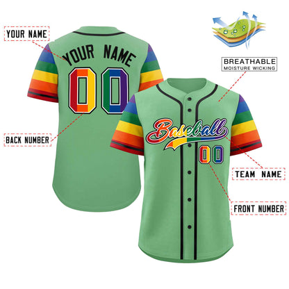 Custom Green LGBT Rainbow For Pride Month Raglan Sleeves Authentic Baseball Jersey