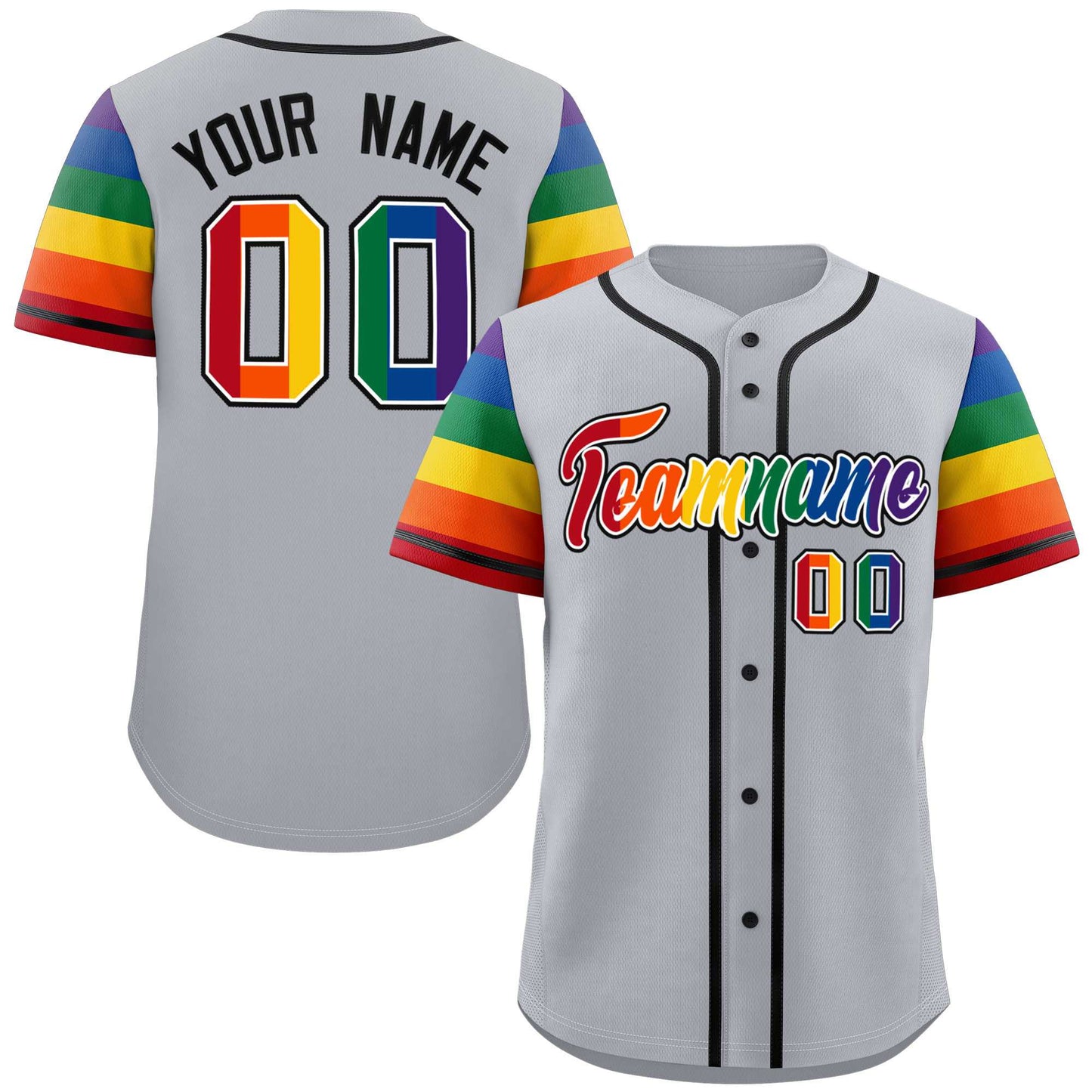 Custom Gray LGBT Rainbow For Pride Month Raglan Sleeves Authentic Baseball Jersey