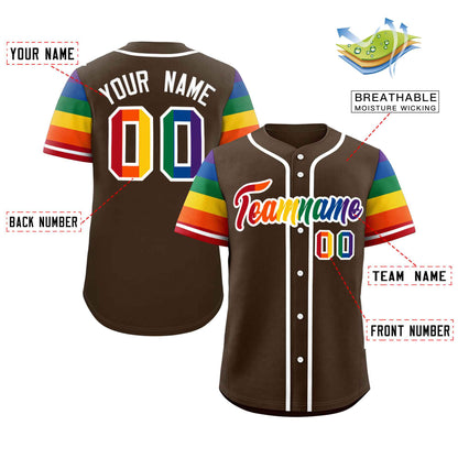 Custom Brown LGBT Rainbow For Pride Month Raglan Sleeves Authentic Baseball Jersey