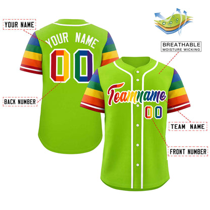 Custom Neon Green LGBT Rainbow For Pride Month Raglan Sleeves Authentic Baseball Jersey