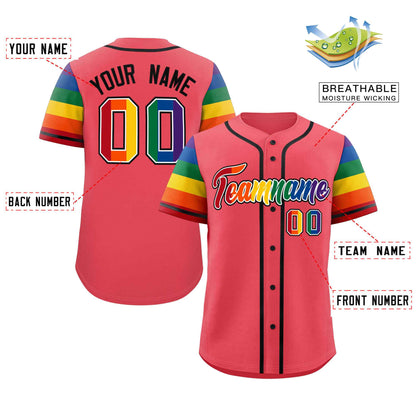 Custom Light Red LGBT Rainbow For Pride Month Raglan Sleeves Authentic Baseball Jersey