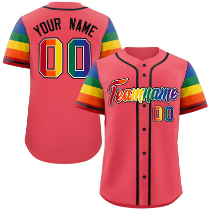 Custom Light Red LGBT Rainbow For Pride Month Raglan Sleeves Authentic Baseball Jersey