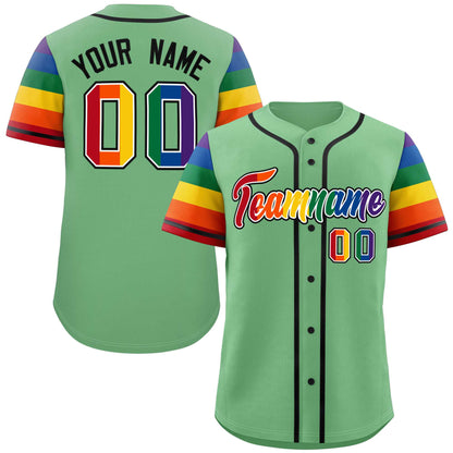 Custom Green LGBT Rainbow For Pride Month Raglan Sleeves Authentic Baseball Jersey