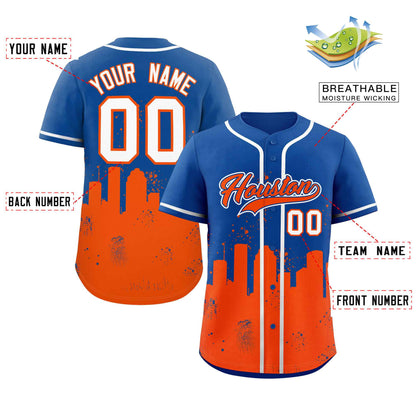 Custom Royal Orange Personalized Houston City Nightscape Authentic Baseball Jersey