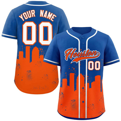 Custom Royal Orange Personalized Houston City Nightscape Authentic Baseball Jersey