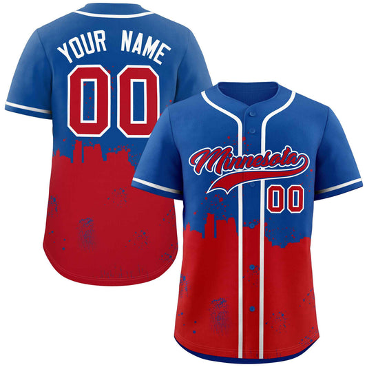 Custom Royal Red Personalized Minnesota City Nightscape Authentic Baseball Jersey