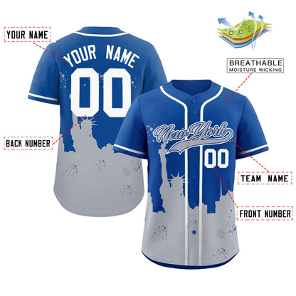 Custom Royal Gray Personalized New York City Nightscape Authentic Baseball Jersey