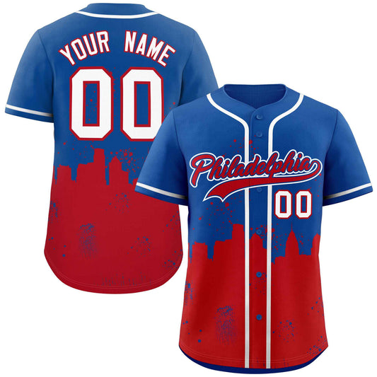 Custom Royal Red Personalized Philadelphia City Nightscape Authentic Baseball Jersey