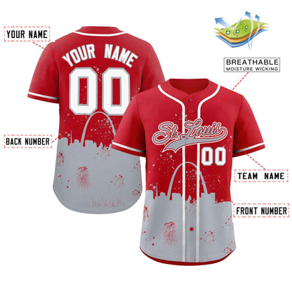 Custom Red Gray Personalized St. Louis City Nightscape Authentic Baseball Jersey