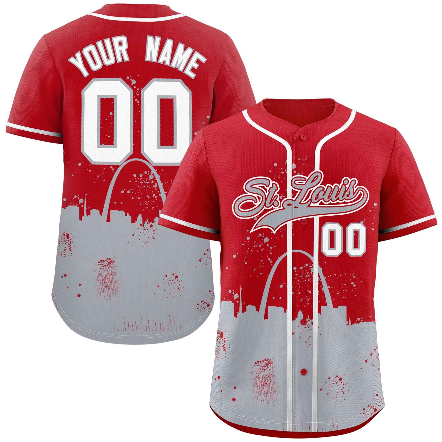 Custom Red Gray Personalized St. Louis City Nightscape Authentic Baseball Jersey