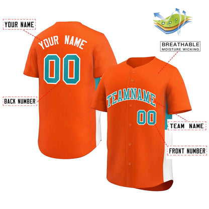 Custom Orange Aqua-White Personalized Side Two-Tone Design Authentic Baseball Jersey