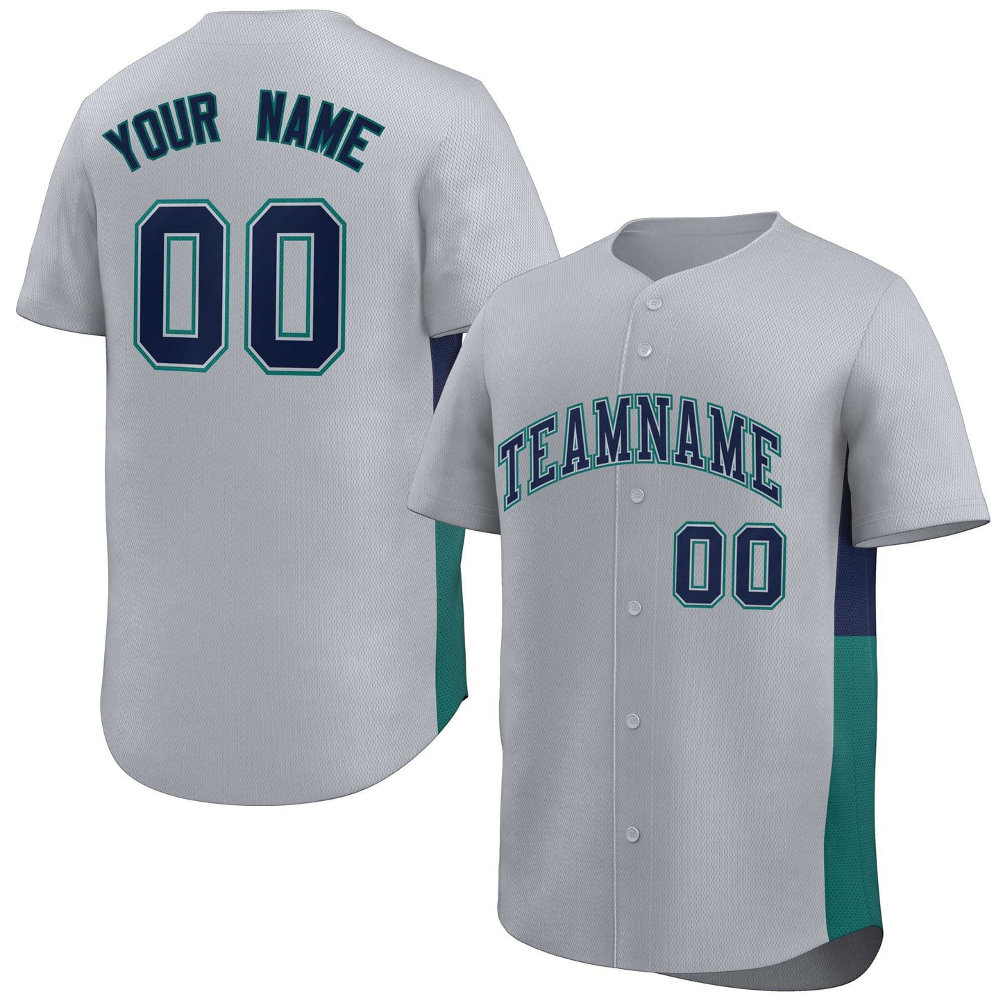 Custom Gray Navy-Aqua Personalized Side Two-Tone Design Authentic Baseball Jersey