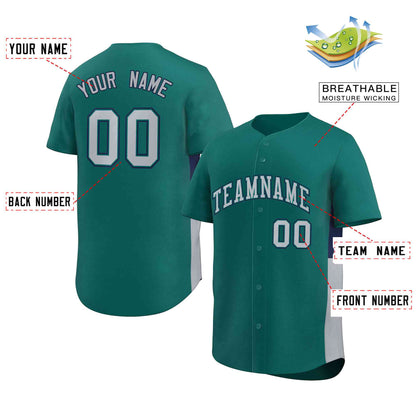 Custom Aqua Gray-Navy Personalized Side Two-Tone Design Authentic Baseball Jersey