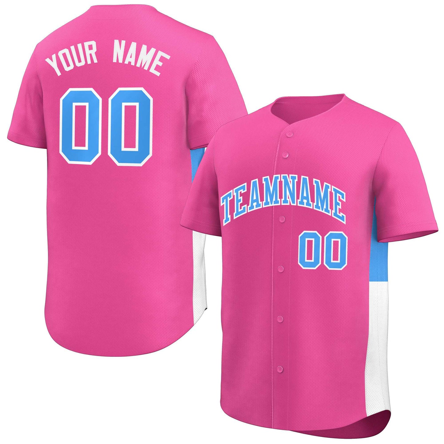 Custom Pink Powder Blue-White Personalized Side Two-Tone Design Authentic Baseball Jersey