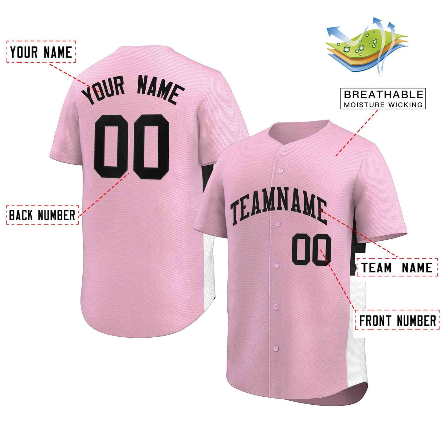 Custom Light Pink Black-White Personalized Side Two-Tone Design Authentic Baseball Jersey