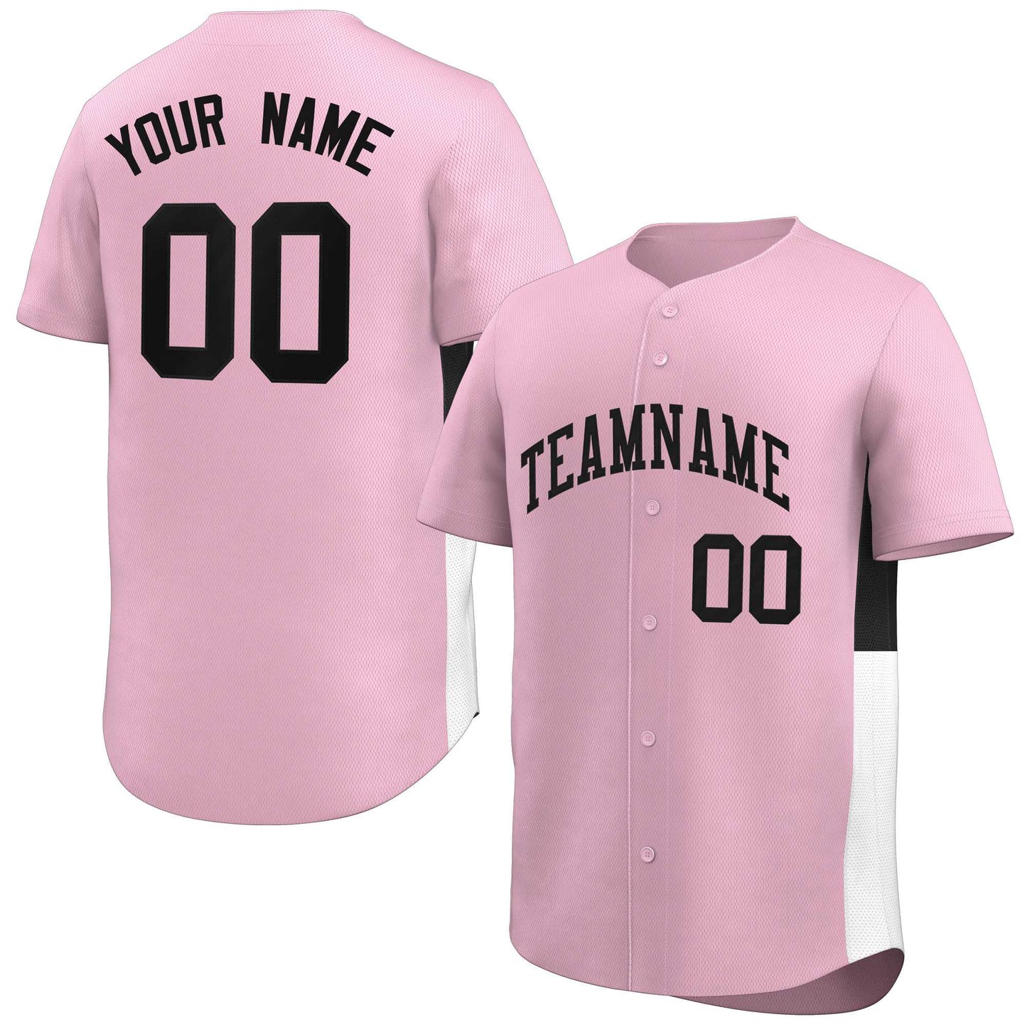 Custom Light Pink Black-White Personalized Side Two-Tone Design Authentic Baseball Jersey