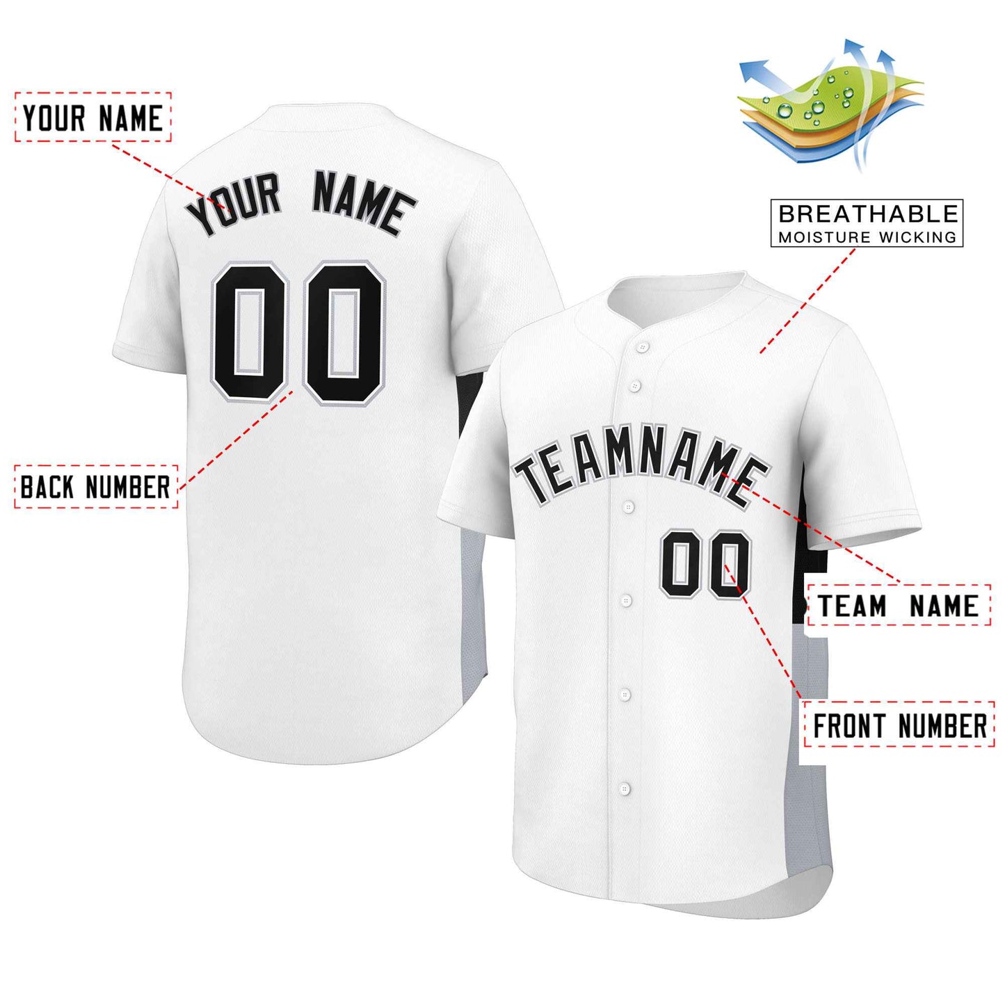 Custom White Black-Gray Personalized Side Two-Tone Design Authentic Baseball Jersey