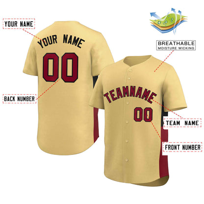 Custom Khaki Crimson-Black Personalized Side Two-Tone Design Authentic Baseball Jersey