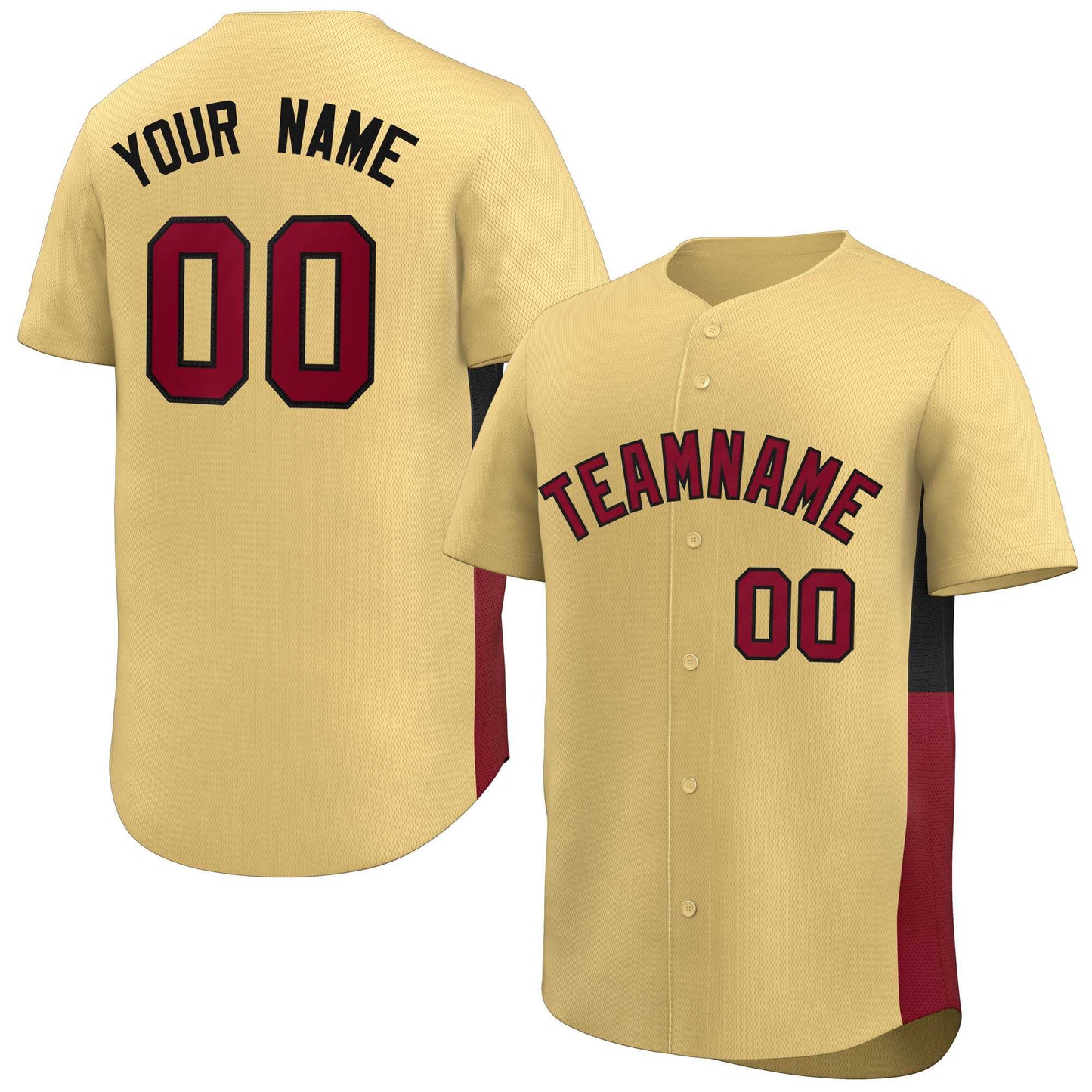 Custom Khaki Crimson-Black Personalized Side Two-Tone Design Authentic Baseball Jersey