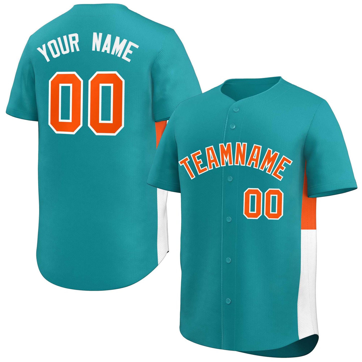 Custom Aqua Orange-White Personalized Side Two-Tone Design Authentic Baseball Jersey