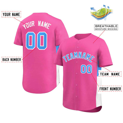 Custom Pink Powder Blue-White Personalized Side Two-Tone Design Authentic Baseball Jersey