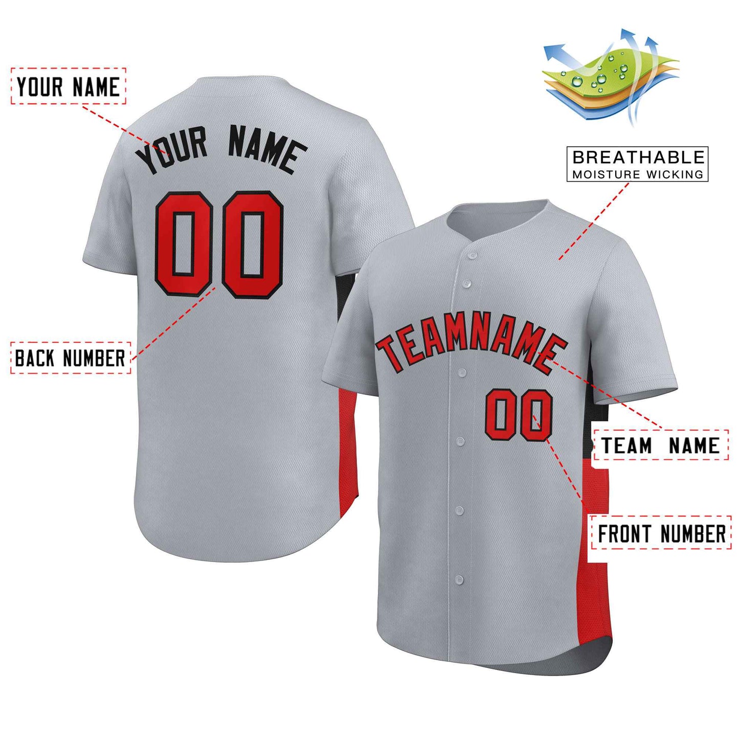 Custom Gray Red-Black Personalized Side Two-Tone Design Authentic Baseball Jersey