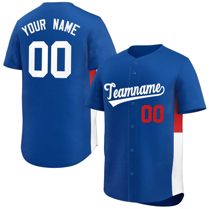 Custom Royal White-Red Personalized Side Two-Tone Design Authentic Baseball Jersey