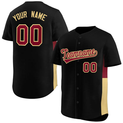 Custom Black Crimson-Khaki Personalized Side Two-Tone Design Authentic Baseball Jersey