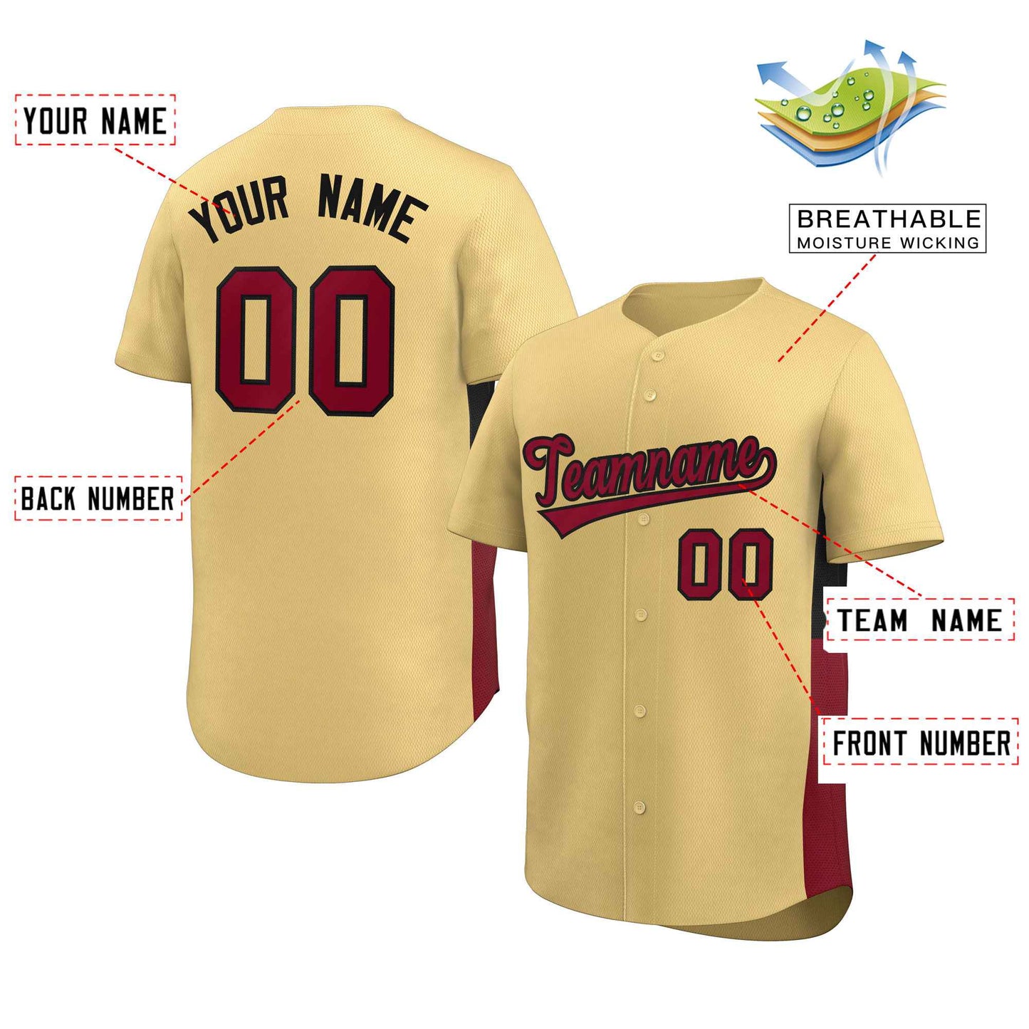 Custom Khaki Crimson-Black Personalized Side Two-Tone Design Authentic Baseball Jersey