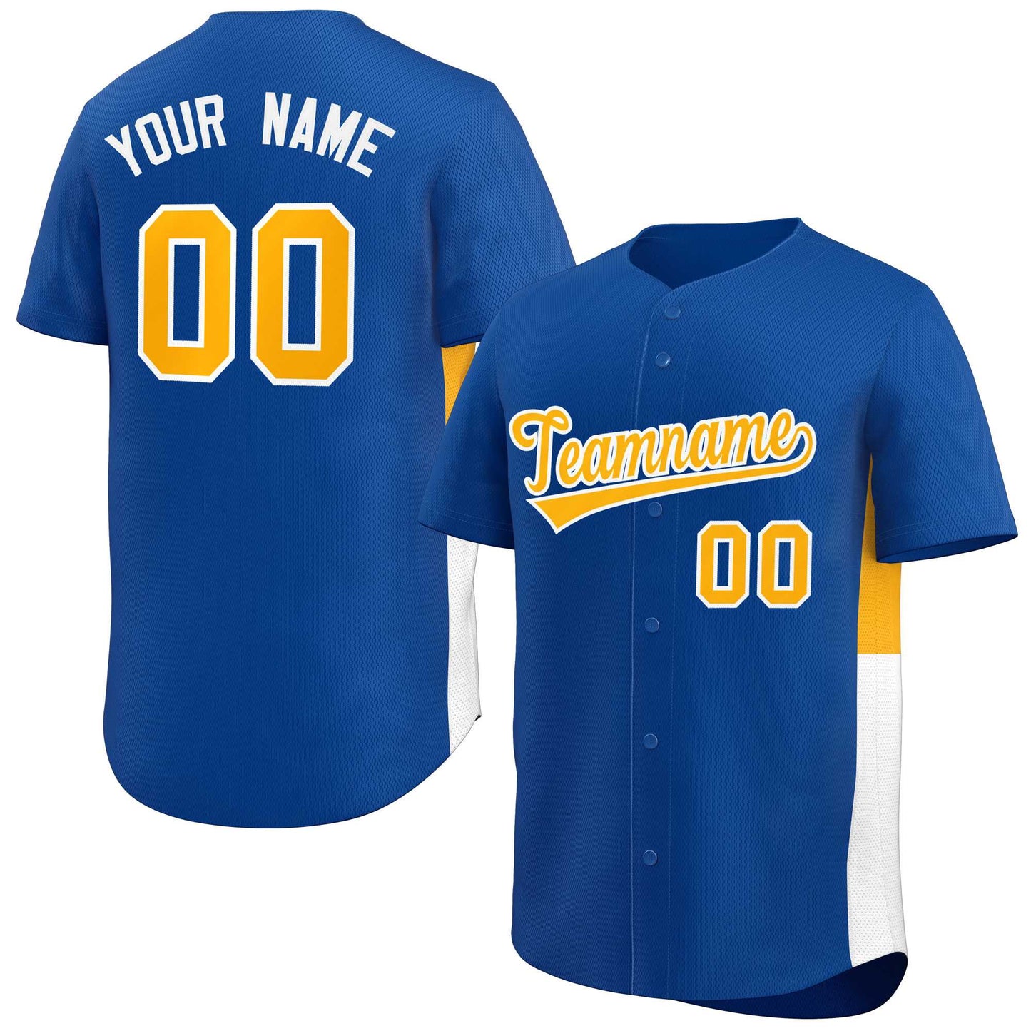 Custom Royal Yellow-White Personalized Side Two-Tone Design Authentic Baseball Jersey