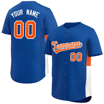 Custom Royal Orange-White Personalized Side Two-Tone Design Authentic Baseball Jersey