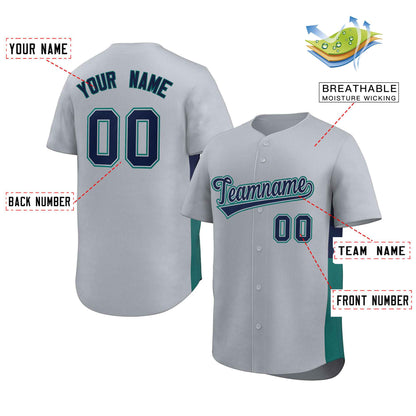 Custom Gray Navy-Aqua Personalized Side Two-Tone Design Authentic Baseball Jersey