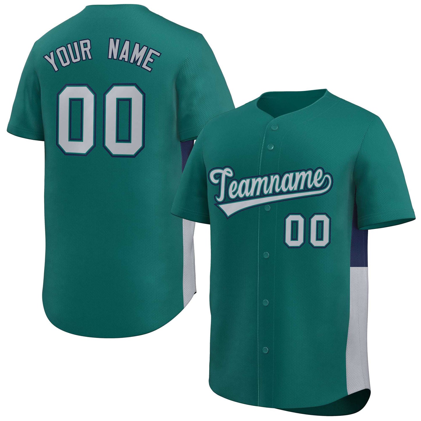 Custom Aqua Gray-Navy Personalized Side Two-Tone Design Authentic Baseball Jersey