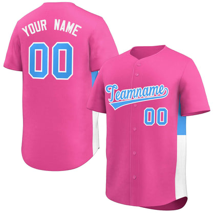 Custom Pink Powder Blue-White Personalized Side Two-Tone Design Authentic Baseball Jersey