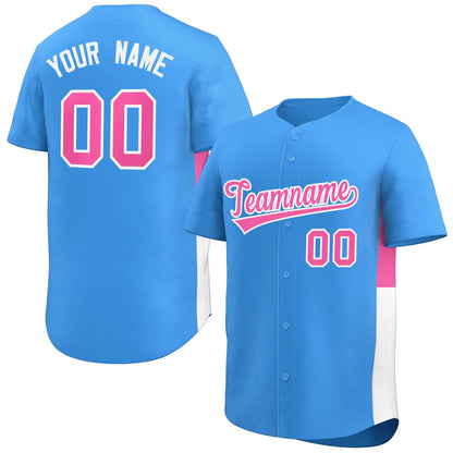 Custom Powder Blue Pink-White Personalized Side Two-Tone Design Authentic Baseball Jersey