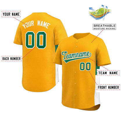 Custom Yellow Kelly Green-White Personalized Side Two-Tone Design Authentic Baseball Jersey