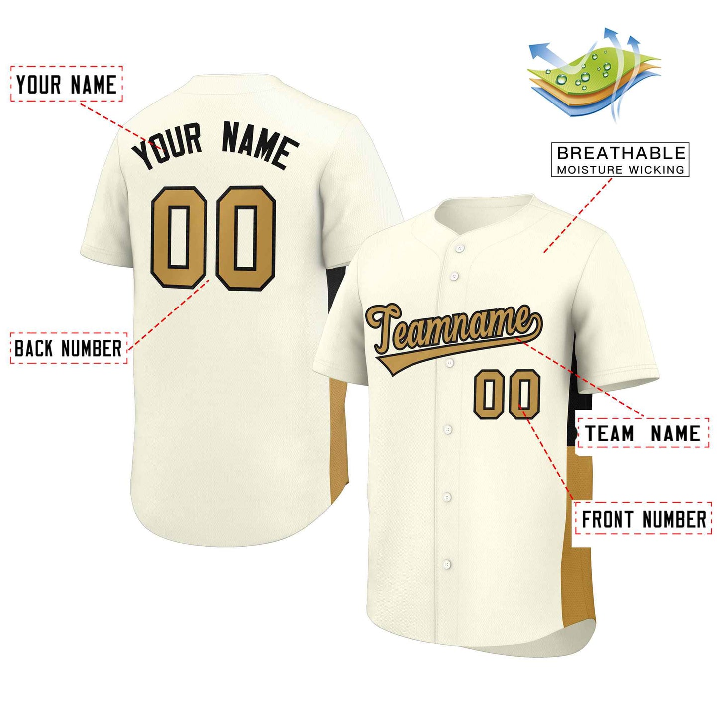 Custom Cream Old Gold-Black Personalized Side Two-Tone Design Authentic Baseball Jersey