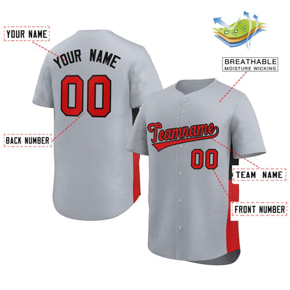 Custom Gray Red-Black Personalized Side Two-Tone Design Authentic Baseball Jersey