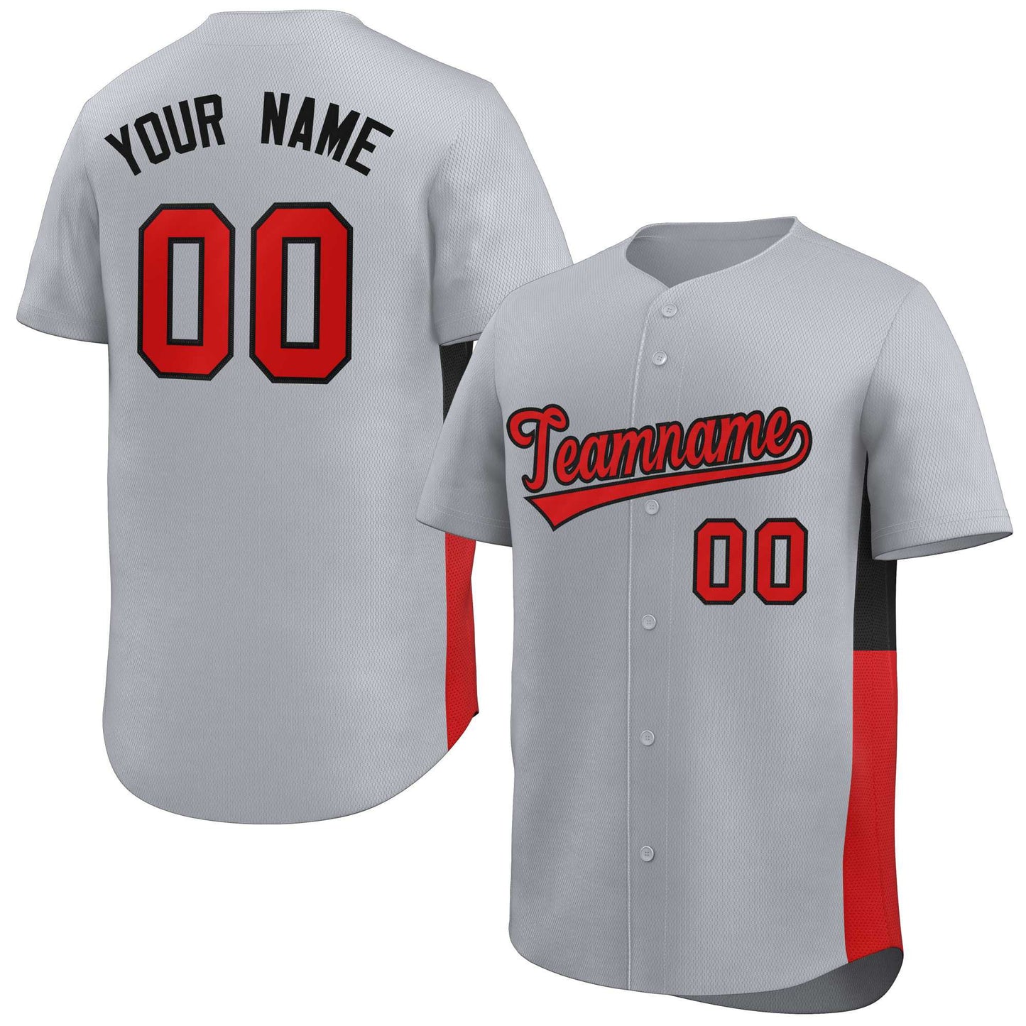 Custom Gray Red-Black Personalized Side Two-Tone Design Authentic Baseball Jersey