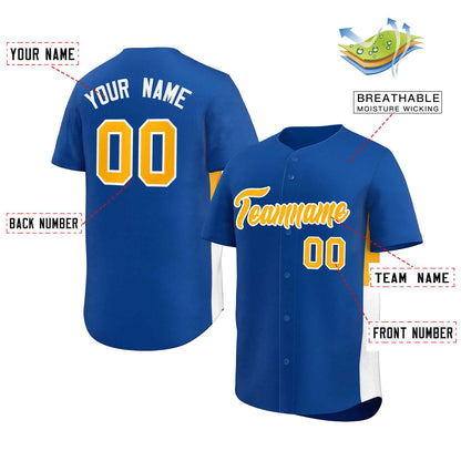 Custom Royal Yellow-White Personalized Side Two-Tone Design Authentic Baseball Jersey