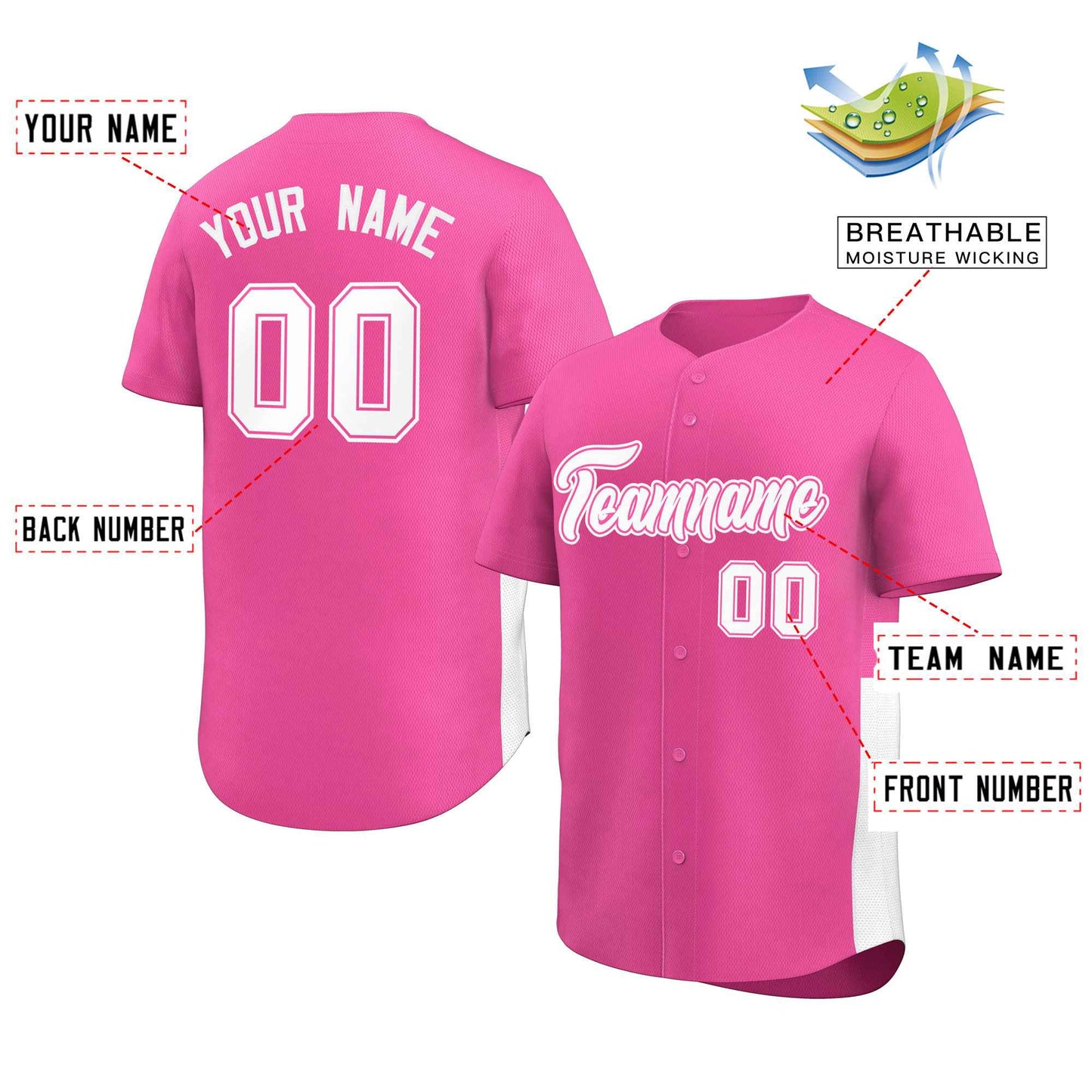 Custom Pink White Personalized Side Two-Tone Design Authentic Baseball Jersey