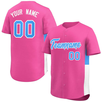 Custom Pink Powder Blue-White Personalized Side Two-Tone Design Authentic Baseball Jersey