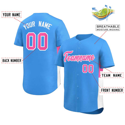 Custom Powder Blue Pink-White Personalized Side Two-Tone Design Authentic Baseball Jersey